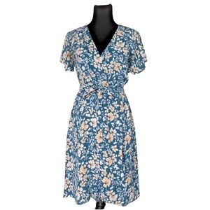 Sienna Sky Floral Faux Wrap Midi Dress Blue Dress Small Feminine Spring